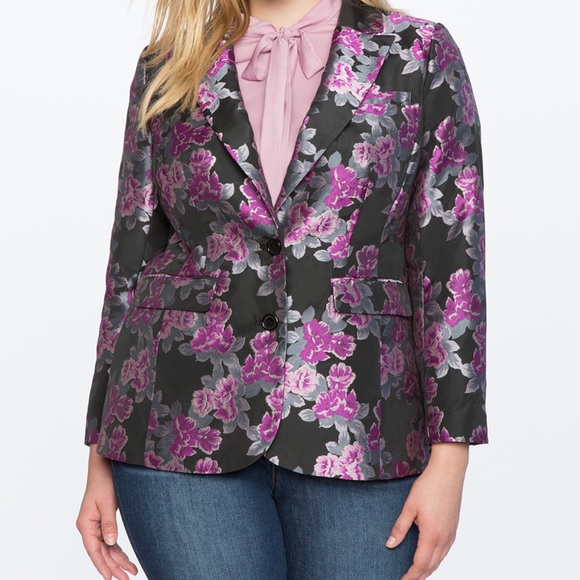 Eloquii Jackets & Blazers - ELOQUII Purple floral Brocade button blazer